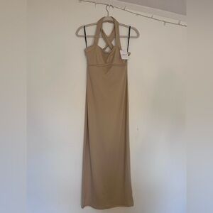 NWT Forever 21 Backless Cross Strap Tan Knit Maxi Dress